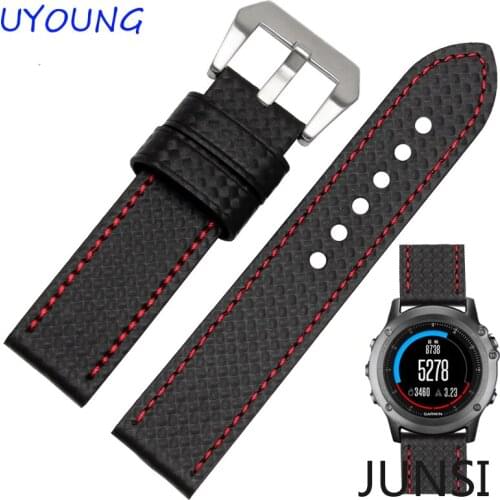 26mm Hot Sale Carbon Fiber Leather Watch band Fashion Black Watch accessories For Garmin Fenix 3 Watchband