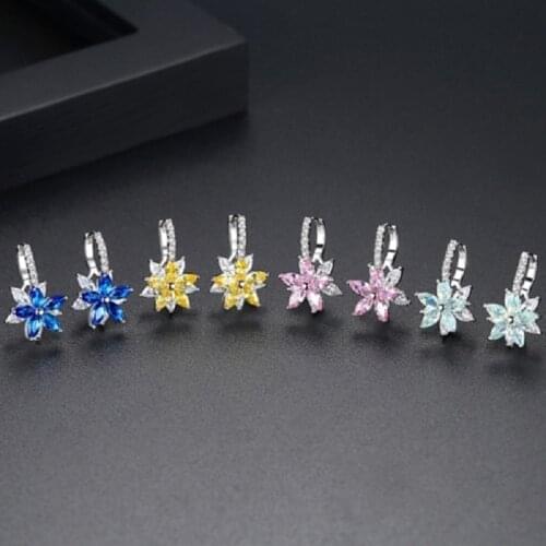 AAA Cubic Zirconia Easy Wear Lovely Geometric Flower Milticolor Crystal Stud Earrings for Women Party Fashion Jewelry