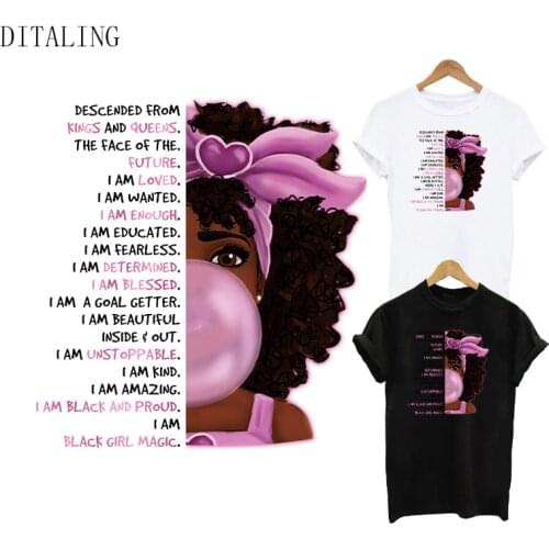 Cute Black Girl Stickers Iron On Transfers Patches On Clothing African Women Melanin Thermal Sticker DIY T-Shirt Tops Appliqued