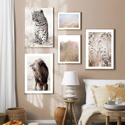 Scandinavian Print Posters Reed Nature Landscape Leopard Lion Animal Canvas Painting Wall Art Pictures For Home Decor Unframed