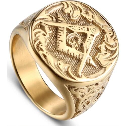 Fashion Special Group Members Men Vintage Stainless Steel Gold Ring Mason Freemason Masonic Ring Punk Male Finger Ring Jewelry