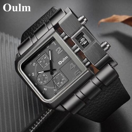 Oulm Sports Quartz Watches Reloj Mens Wristwatch relogio masculino Big Square Size Watch Men Luxury Wide PU Leather Clock