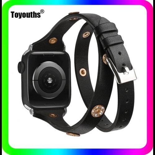 Toyouths Leather Double Wrap Bands for Apple Watch Women Clasp Straps Fashion Wrist Strap Bands for iWatch Series SE 6 5 4 3 2 1