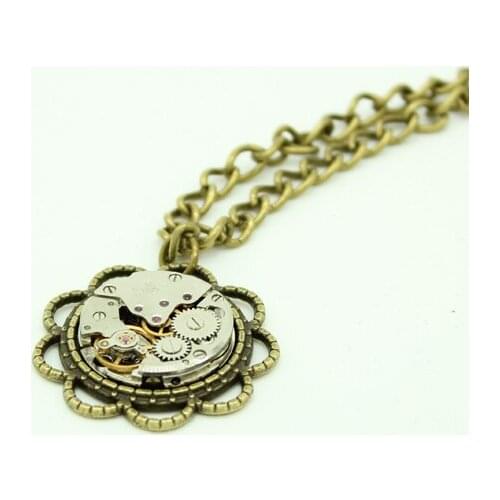 Vintage Steampunk Necklace Watch Movement Jewelry Gears Pendant Handmade