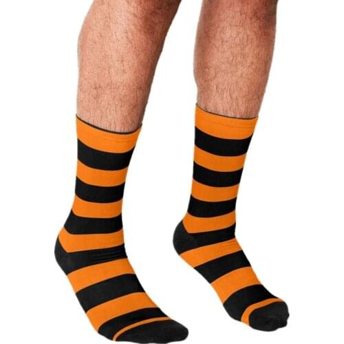 Funny Mens socks Orange Black Wide Stripes Pattern Printed hip hop Men Happy Socks cute boys street style Crazy Socks for men