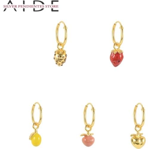 AIDE 925 Sterling Silver Earrings For Women Round Strawberry Earrings Hoops Zircon Diamond Exquisite Jewelry Brincos