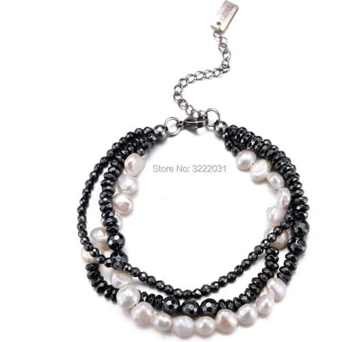 New Women White Freshwater Pearls Bracelets for Women Natural Stones Beaded Jewelry Stainless Steel Pearl Strands Bracelets Hand