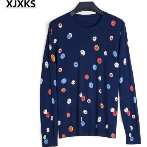 XJXKS Cotton Knitted Women Pullover And Sweaters M-XXL Comfortable Colorful Womens Sweater Free Shipping
