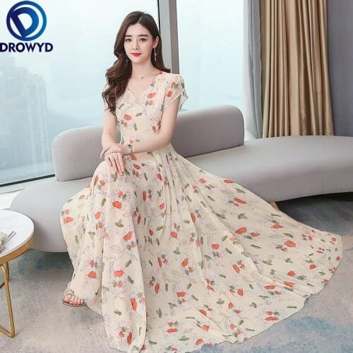 Summer Clothes for Women Boho Midi Dress 2021 Apricot V-neck Short Sleeve Casual Chiffon Beach Robe Long Dresses Party Vestidos
