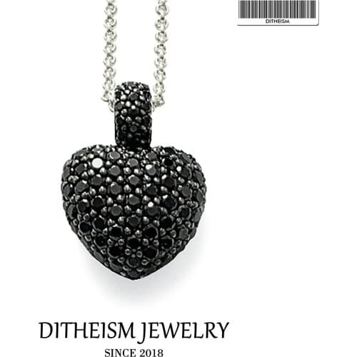 Link Chain Necklace Black CZ Heart, 2018 New Fashion 925 Sterling Silver Jewelry European Romantic Gift For Women Girls