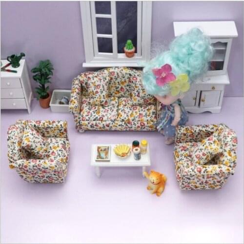 1/12 Dollhouse Miniature Couch For Dolls Furniture Toy Mini Sofa Girls Gifts kid Pretend Play Toys 3pcs