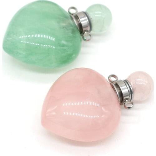 1pcs Natural Stone Rose Quartzs Green Aventurine Perfume Bottle Pendants Essential Oil Diffuser Necklace Women Size 24x36mm