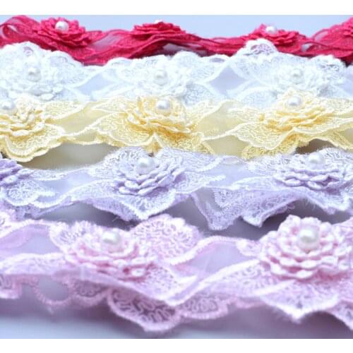 1 yards 3D Beading Embroidery Flower Lace Ribbon for Diy Hair Accessories Clothing Headdress Decoration