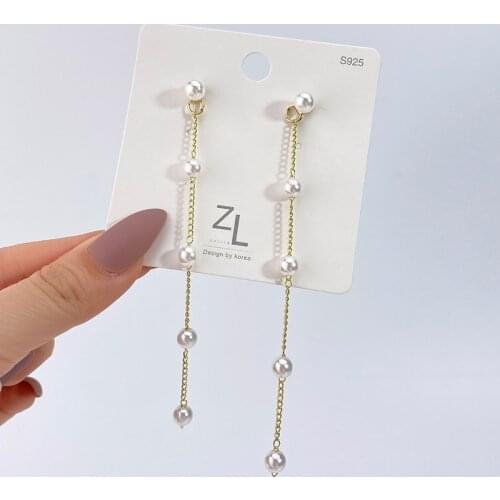 2021 New Trend Simulated Pearl Womens Long Earrings White Round Pearl Wedding Pendant Earrings Korean Fashion Jewelry Earrings