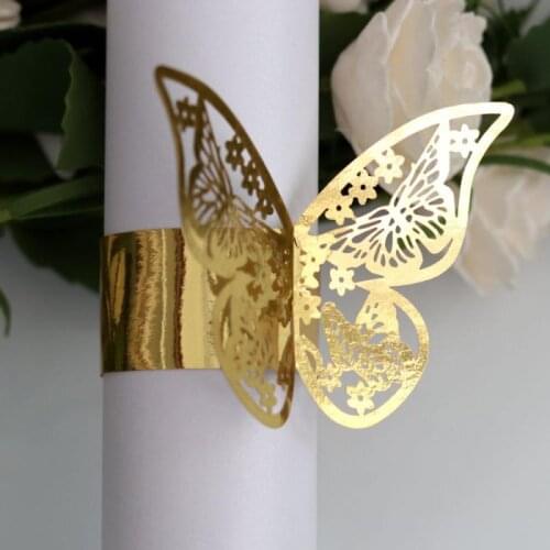 50pcs 13 Colors Butterfly Style Laser Cut Paper Rings Napkins Holders Hotel Birthday Wedding Xmas Party Favor Table Decoration