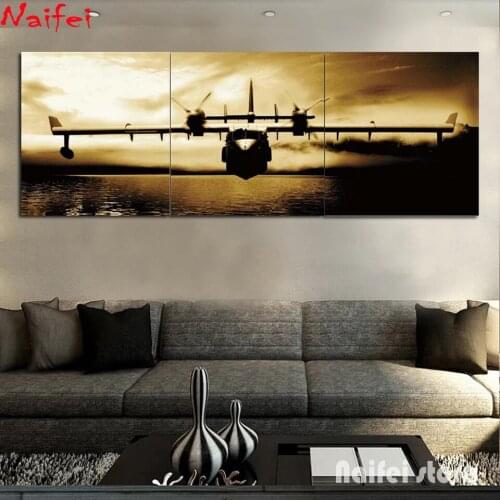 Diy Diamond Painting Triptych Painting Aircraft Cross Stitch Embroidery Full Square Round Drill Mosaic Rhinestone Wall Art Decor