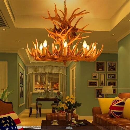 American Retro Antler chandelier Living Restaurant Bar LED chandeliers lighting Antler Industrial LOFT Resin Deer Horn Hanglamp