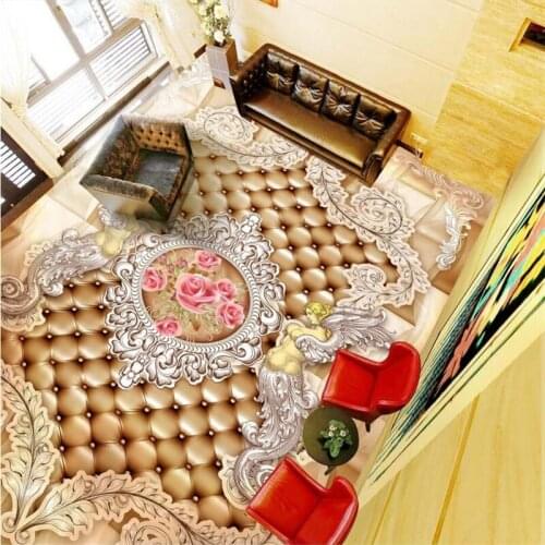 Beibehang Bathroom kitchen custom noble HD European pattern rose non-slip waterproof thickening self-adhesive PVC floor stickers