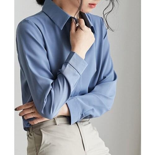 Blusas Mujer De Moda 2019 Ladies Tops Chiffon Blouse For Women Shirts White Button Solid V-Neck Harajuku Long Sleeve Female 0045