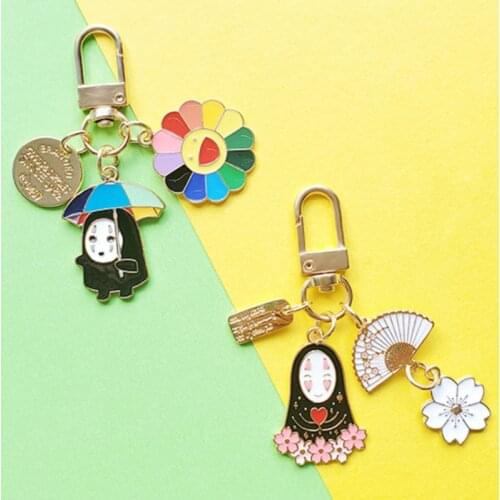 Kawaii Japan Anime Spirited Away Keychain Girl Boy Couple Airpod Pendant Key Ring Bag Car Lanyard Cute Jewelry Accessory Gift
