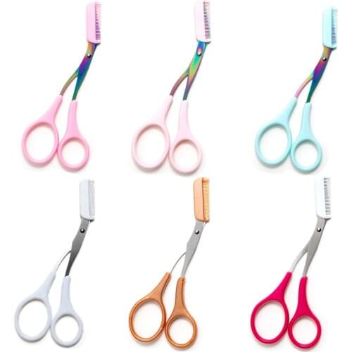 Color Titanium Eyebrow Trimmer Scissors Stainless Steel With Comb Removable Facial Hair Removal Shaver Cutter Makeup Accessories