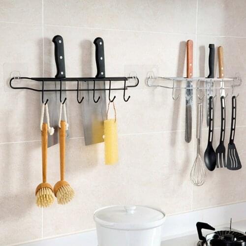 Household Free Punching Wrought Iron Knife Holder No Trace Paste Kitchen Rack Knife Spoon Spatula Rack