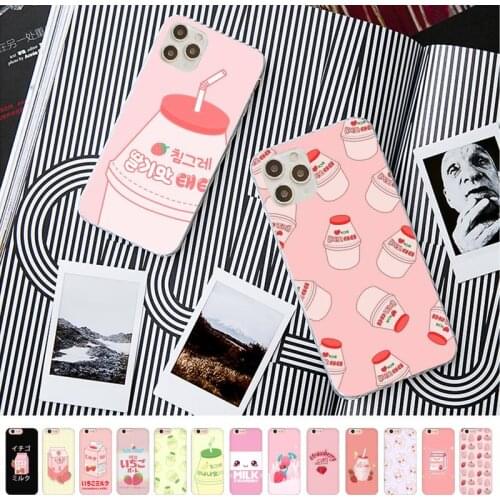 LVTLV Pink Strawberry milk Phone Case for iPhone 11 12 pro XS MAX 8 7 6 6S Plus X 5S SE 2020 XR case