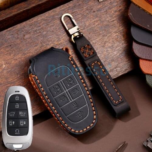 Handmade Cover for Hyundai Solaris Sonata Hybrid NEXO NX4 New Grand Santa fe Tucson 2021 2022 Keyless Entry Key FOB Holder
