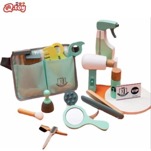 Wooden hair set saloon accessoris tools toy Role play pretend toy comb hair tool kit hairdresser Montessori interact game gift