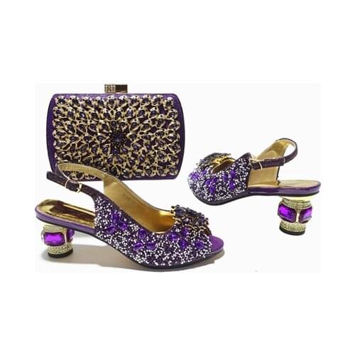Doershow New Arrival Shoes and Bag Set African Sets 2021 purple Nigerian Women Shoes and Matching Bags Set for wedding! HGT1-20