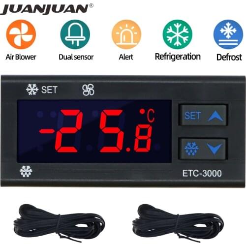 ETC-3000 Temperature Controller Refrigeration Defrost Alarm Thermostat Controller Thermoregulator Dual NTC Sensor 220V 40%off