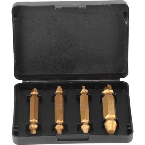 4pcs 4341 Titanium plating Double Side Drill Out Damaged Screw Extractor Out Remover Handymen Broken Bolt Stud Removal Tool