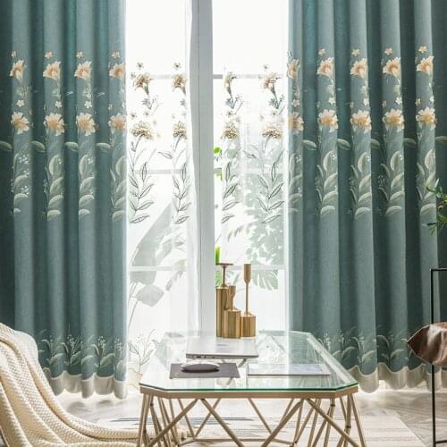 Chinese Blackout Embroidery Blue Curtains for Living Room Bedroom Curtains High-end Embossed Embroidery Classical Curtain Custom