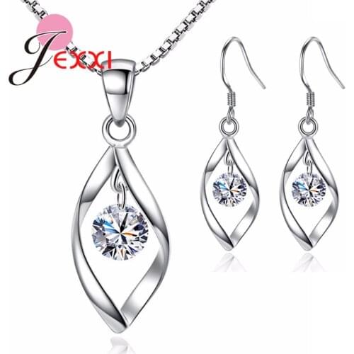 Wedding Bridal 925 Sterling Silver Pendant Necklaces Earrings Sets Cubic Zirconia Ear Ring Elegant Jewelry Accessory Lovers Gift