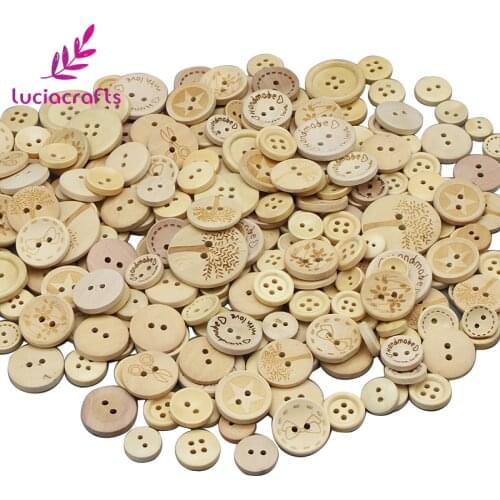 Lucia crafts 50g/lot Random mixed size Natural Round Wooden Sewing Buttons DIY Garment Scrapbooking Materials E0101