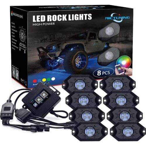2nd-Gen RGB LED Rock Lights with Bluetooth Controller, Timing Function, Music Mode - 8 Pods Multicolor Neon LED Light Kit