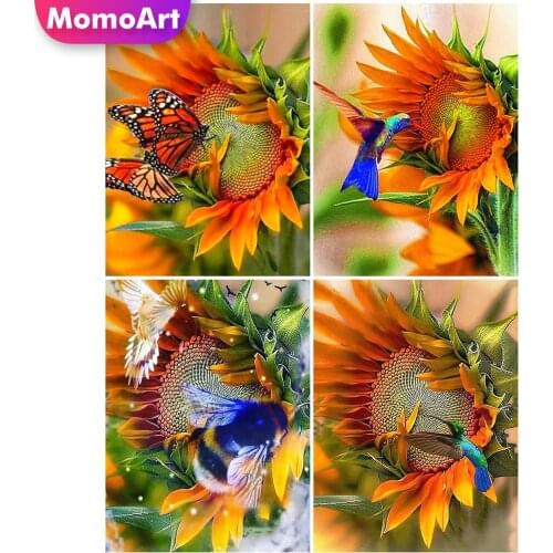 MomoArt Diamond Embroidery Sunflower Rhinestone Diamond Painting Flower Full Drill Square Mosaic Cross Stitch Kit Decor For Home