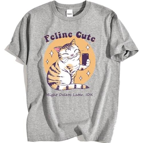 Feline Cute Challenge Selfie Prints Mens T Shirts 2020 Loose Loose Creativity Summer T Shirt Cartoon Oversize Men Clothing New