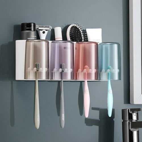 Wall shelves bathroom organizer storage rack Suction cup toothbrush holder Bathroom wall suction brushing cup shower gargle rack