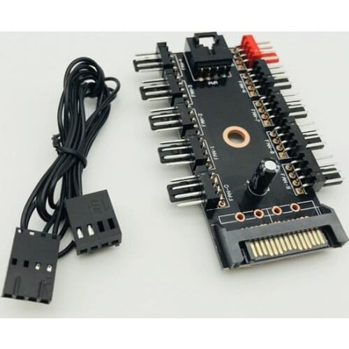 Newest 1 to 10 Black PC Cooler Cooling Fan Hub Splitter Cable Pwm SATA 12V Power Supply Speed Adapter for Computer Miner Mining