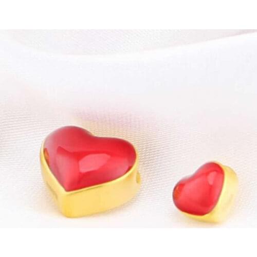 New Arrival Lovers 999 24K Yellow Gold Pendant 3D Yellow Gold Red Heart Necklace Pendant