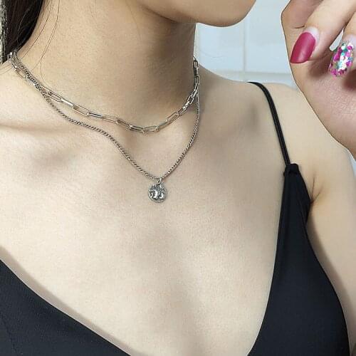 New S925 NEW Double Layer Irregular Round Brand Pendant Thick Necklace Women Fashion Sexy Hot Exquisite Gift