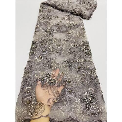 Wholesale African Lace Fabric 2021 High Quality Nigerian French Tulle Lace Fabric Sequined Mesh Tulle Lace For Wedding Sewing FJ