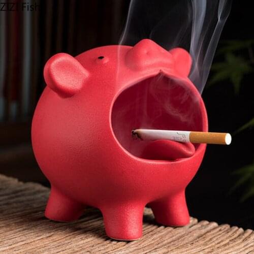 Modern Ceramic Red Piggy Ashtray Cartoon Animal Large-capacity Anti-ash Ashtray Car Living Room Office Decoration Birthday Gift