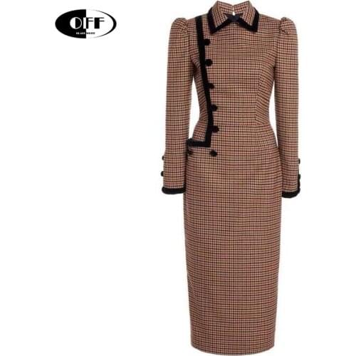 Autumn Temperament Slim Plaid Long Sleeve Dress Women Fashion Elegant Exquisite Patchwork Velvet Lady Office Midi Dresses Femme