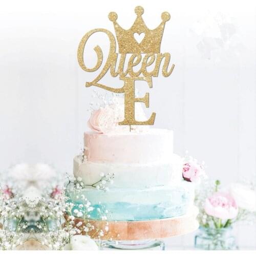 Custom Queen cake topper Birthday Gold personalised glitter princess birthday any name initial Party Decorations baby shower