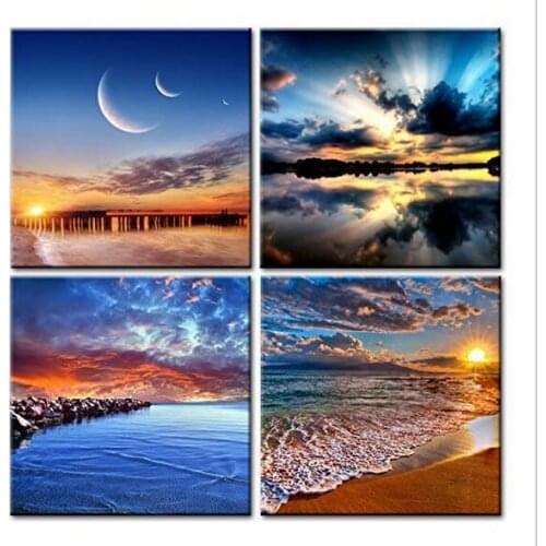 Promotion Modern Sea Wave Painting Pictures Homd Decor Cuadros Wall Art Ocean Sunset Painting Canvas Prints Unframed