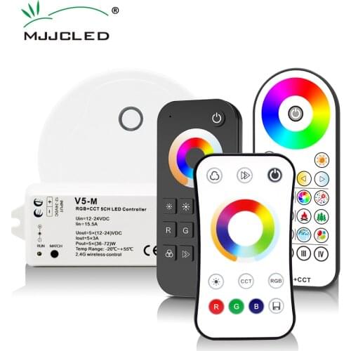 RGBCCT LED Controller 12V 24V 5CH RGB CCT RGBW RGBWW LED Strip Light Controller Smart Wifi RF Wireless Touch Remote Control V5-M