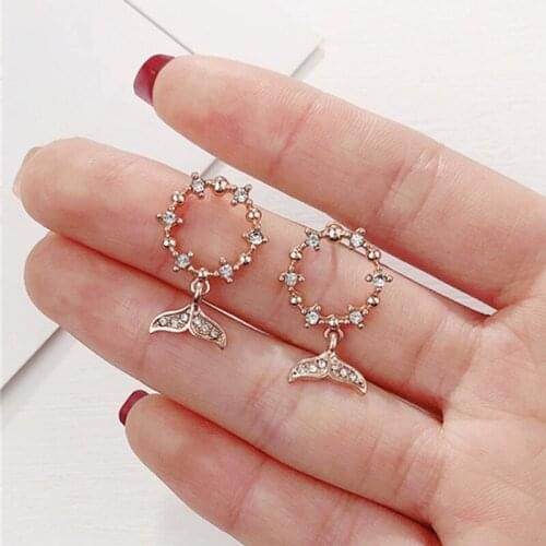 Mermaid Earrings Geometric Crystal Earrings For Woman Fishtail Stud Earring Korean Bijoux Party Jewelry Gifts Wholesale