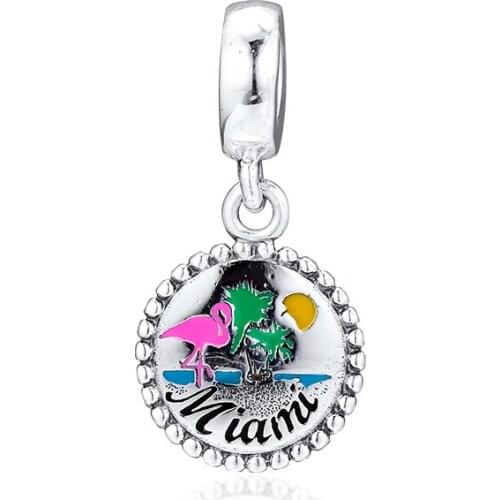 Fits Pandora Bracelet Miami Beach Mixed Enamel Silver Charms for Women Jewelry Making Original Sterling Silver Beads kralen
